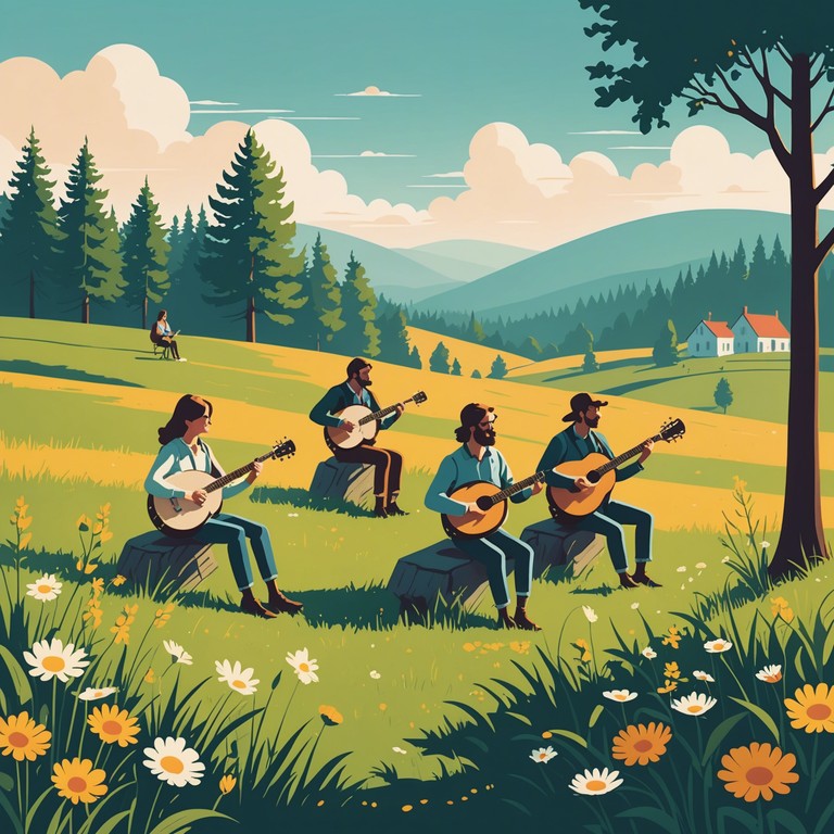 This track encapsulates the spirit of a sunny day in the meadow, with lively banjo riffs that invite listeners to tap their feet and feel the joy of simplicity and freshness in the air. The melody suggests a sense of freedom and the great outdoors, perfect for a feel good, energetic mood that lifts the spirit.