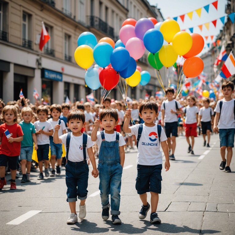 Imagine a grand national celebration, where the streets are lined with people, the air filled with joy, and the sound of a brass band playing this uplifting and robust patriotic anthem lifts everyone's spirit.