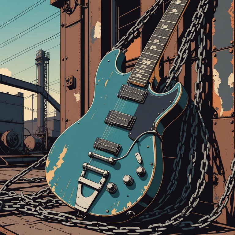 A sentimental journey through an industrial landscape, where the emotive strains of an electric guitar intertwine with the stark, rhythmic beats of machinery, crafting a soundscape that is hauntingly beautiful and rugged.