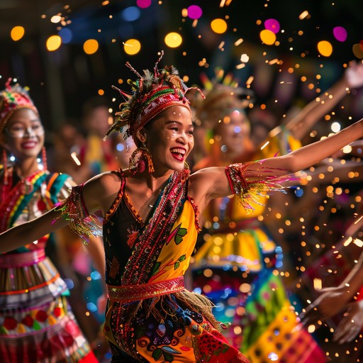 An explosive track blending diverse global rhythms with vibrant melodies, creating a spirited celebration. The composition journeys through continents, merging traditional instruments and modern beats to evoke a lively, joyful atmosphere.
