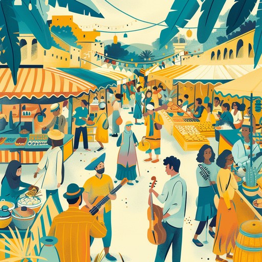 Experience the vibrant rhythms of a joyous market dance, featuring traditional ethnic instruments and upbeat melodies that evoke the energy and happiness of market festivities. Ideal for creating a lively, celebratory ambiance.