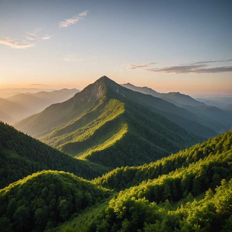 In this captivating musical journey, each soothing note from a dulcimer resonates with the tranquility and grandeur of a mountain at dawn. The composition creates an auditory embrace of peace, encouraging calm and introspective thoughts amidst life's turmoils. The dulcimer's melodies mimic the gentle echoing of a breeze through mountain passes, providing a profound sense of solace and motivation.