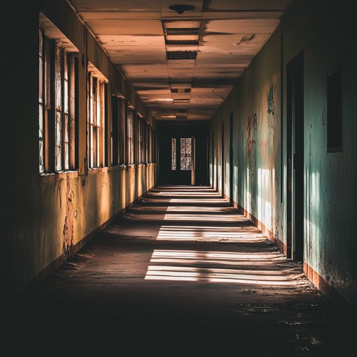 An instrumental darkwave piece featuring atmospheric synths and deep basslines, evoking feelings of emptiness and solitude as sounds reverberate through vast, abandoned spaces.