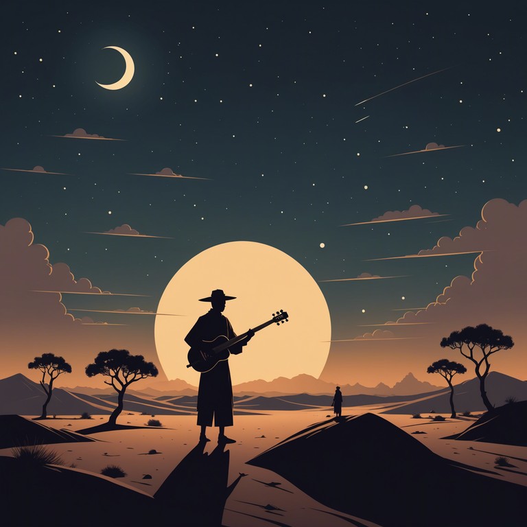 Imagine the haunting echo of a solitary shamisen, playing under a vast, starless sky. Each note resonates with the chilling touch of the cold desert night, crafting a soundscape that feels both eerie and mesmerizing. This piece blends the simplicity of ancient melodies with the expressive depth of modern ambient music, inviting the listener into a world of mystery and melancholy solitude.