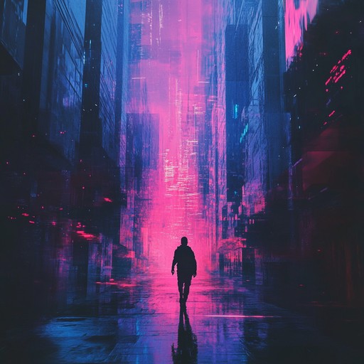 Haunting synthesizers and mechanical rhythms echo through a dystopian neon lit city, creating an unnerving atmosphere of technological dominance and human isolation