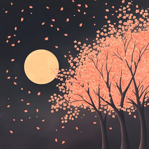 An instrumental piece blending traditional japanese instruments with modern electronic sounds, creating an elegant and dreamy atmosphere reminiscent of sakura petals falling under the moonlight.