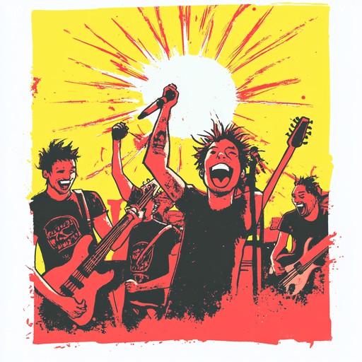 An instrumental track that combines the raw energy of punk rock with uplifting, cheerful melodies, featuring fast paced guitar riffs and driving rhythms that evoke a sense of joy and rebellion.