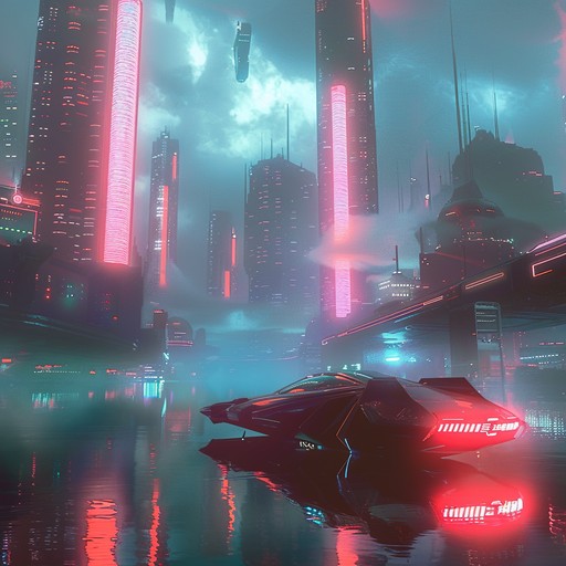 A symphony of fluid and elegant synths paints a picture of a futuristic dystopia bathed in neon lights, capturing the paradoxical beauty of the cyberpunk era.