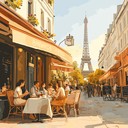 light instrumental capturing parisian cafe's lively afternoon ambiance.