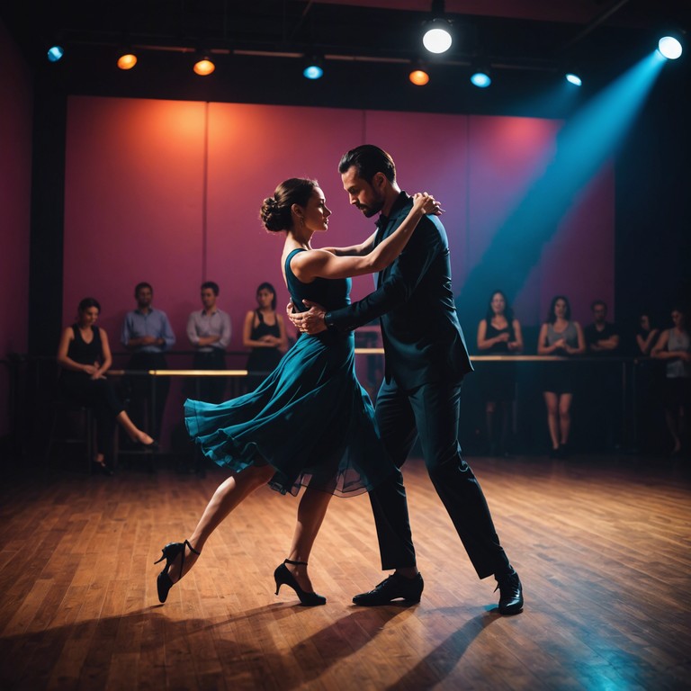 Envision a dance floor under a sky of neon lights, where traditional tango meets the pulsating rhythms of modern electronic music, creating a captivating story of longing and dramatic flair.