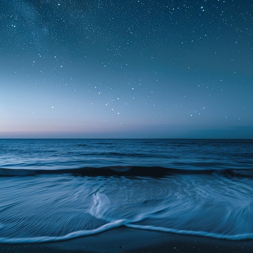 Imagine a tranquil scene where the gentle sounds of ocean waves blend seamlessly with soft, synthetic beats, creating a soothing soundscape ideal for relaxation or deep focus. The music takes you on a peaceful journey across calm waters under the starlit sky.