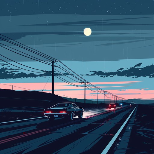 Imagine cruising down an endless highway under the moonlight, the vibe mellow yet captivating, with smooth rhythmic beats and a touch of nostalgic synths that evoke a sense of mystery and liberation.