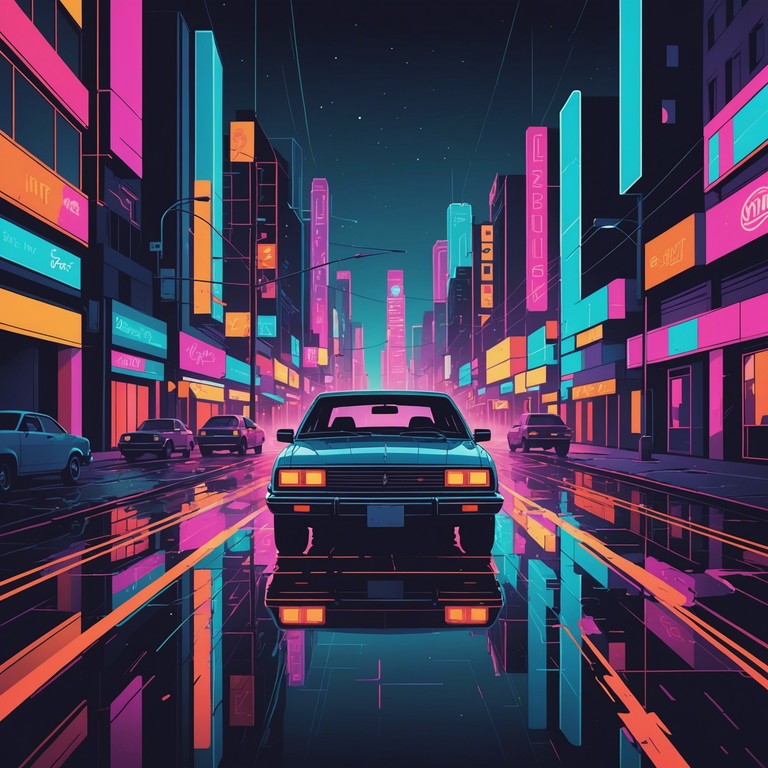 Imagine cruising through a bustling neon city at dawn in an old school convertible, the air filled with electrifying, optimistic 80s beats as the city awakes around you.