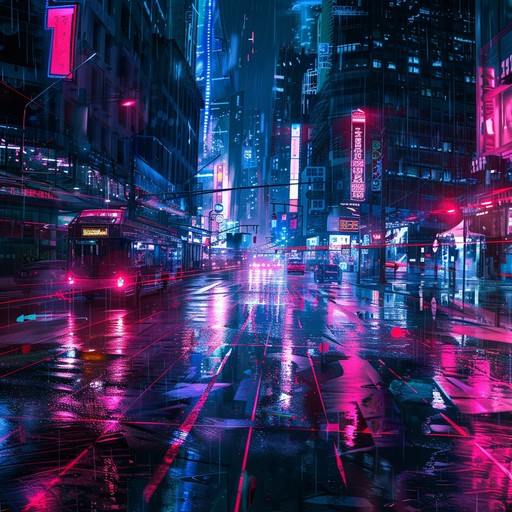 A driving, dystopian soundscape combining forceful beats with moody, gritty synths, conjuring images of neon lit cityscapes and a bleak future.