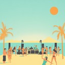 energetic beach party music mixed with quirky electronic elements