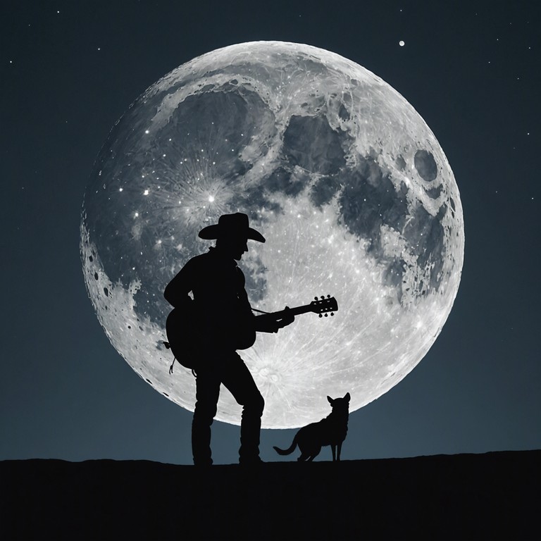 A raw, edgy country tune where the strumming of a guitar under a full moon evokes a sense of both solitude and wild freedom. The music, sharp and penetrating, conjures images of wide open spaces and rugged terrains, blending traditional country with a touch of the untamed wild west.