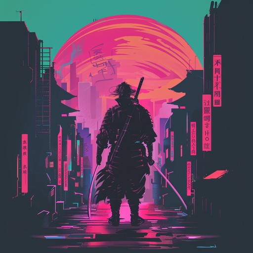 A dynamic and uplifting piece, fusing traditional japanese instruments with modern synth elements. The song progresses with heroic energy, portraying the journey of a cyber samurai overcoming all challenges. The rhythmic and powerful composition is ideal for motivational scenes.