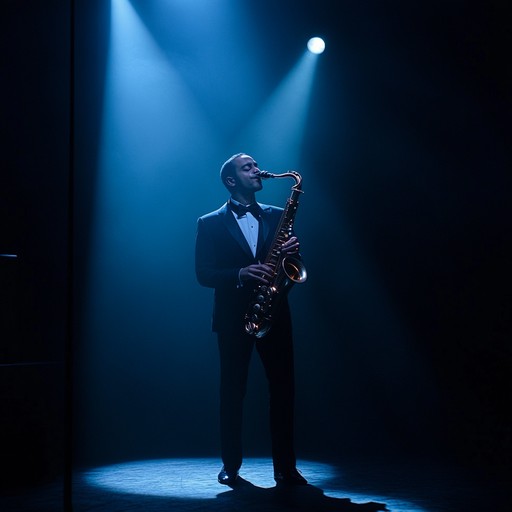 An evocative instrumental composition featuring a soulful saxophone that weaves through dynamic broadway inspired melodies, capturing the essence of theatrical drama and emotion