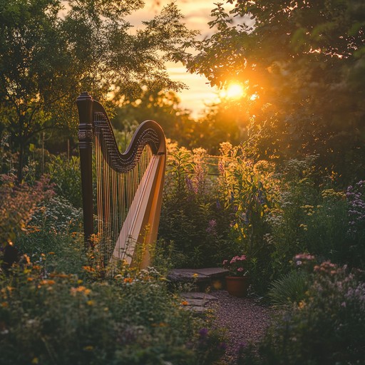 Escape to a world of tranquility with this harp composition that envelops you in serenity and peace. The soft, soothing melodies mimic the gentle rustling of leaves and the peaceful chirping of evening crickets, creating an idyllic soundscape perfect for unwinding. Imagine yourself in a beautiful garden as the sun gently sets, casting a warm, calming glow over everything. Ideal for relaxation, meditation, or simply finding a moment of peace in a busy day