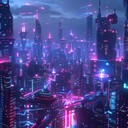 floating in futuristic neon dreams, serene and introspective.