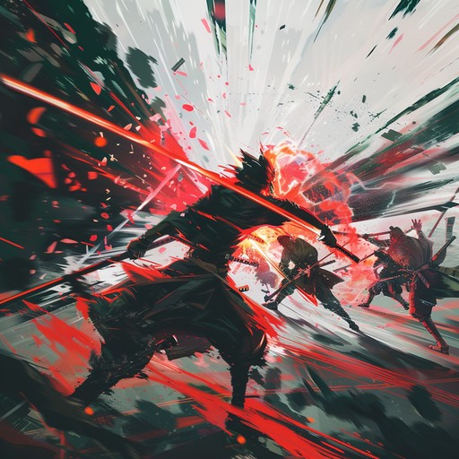 Dive into an adrenaline pumping musical journey featuring frenzied orchestrations, electric guitar riffs, and synthesizer melodies. Ideal for intense anime battle scenes, its dynamic soundscape creates excitement and chaos.