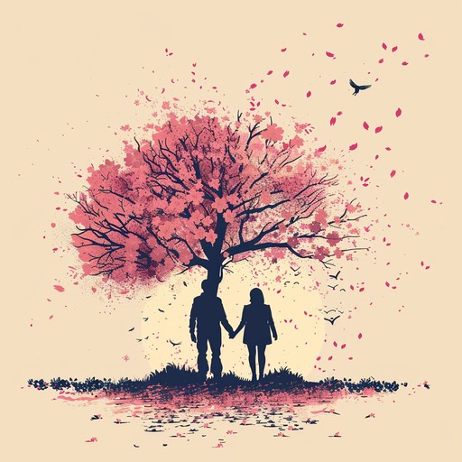 A melodic j pop tune with soothing synths and light strings, reminiscent of falling cherry blossoms, evoking tender emotions and sweet recollections of springtime romance in japan.