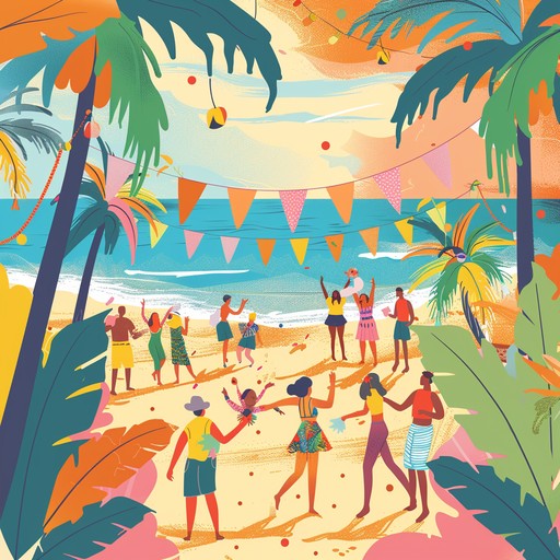 Vibrant reggaeton instrumental featuring synthesizers and tropical beats, creating a joyous atmosphere ideal for beach parties and sunny gatherings, making listeners want to dance and celebrate