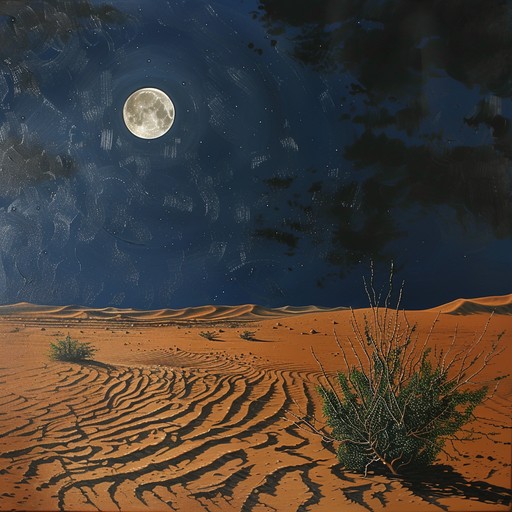 A mystical journey through the sands of the sahara, this blues rock track features a hauntingly exotic and dream like sound, primarily driven by an electric guitar, capturing the enigmatic beauty of a midnight desert.