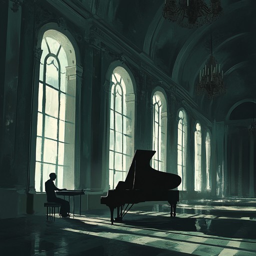 An instrumental track mixing ethereal soundscapes with dark cabaret allure, featuring delicate piano melodies echoing through an abandoned ballroom, invoking nostalgic melancholy and mysterious enchantment.