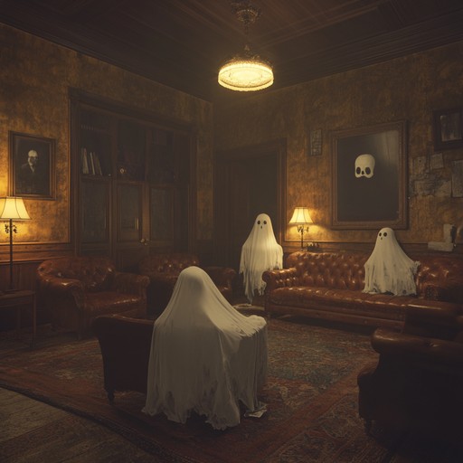 Step into a supernatural lounge scene where ghostly saxophone notes reverberate through the air, creating a spine tingling atmosphere that blends vintage lounge charm with eerie, haunting sounds