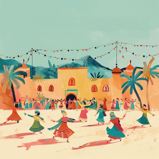 Dive into the heart of a vibrant middle eastern festival, featuring energetic oud melodies and modern rhythms that inspire dancing and celebration. Feel the joy and cultural richness as each note paints a picture of a lively desert gathering.