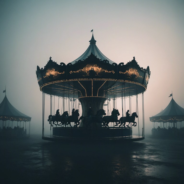 A lonely calliope softly plays as you wander through an abandoned carnival, the foggy sky above mirroring the quiet sadness of the scene. The music is a ghostly whisper of festivities past, turning the empty joy of the carnival grounds into a reflective, somber experience.