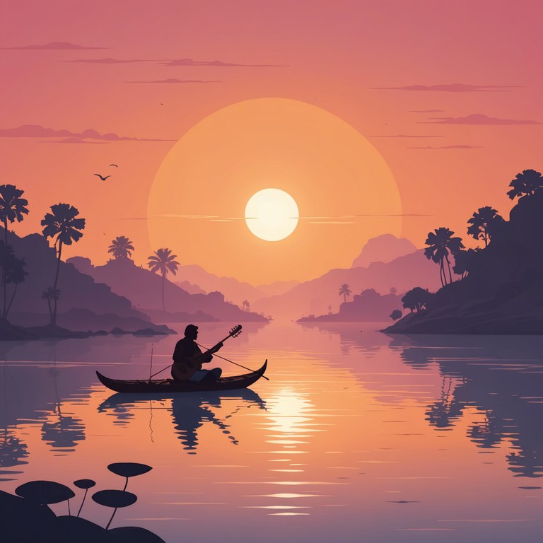 This track combines traditional hindustani musical elements with a joyful, uplifting mood, creating a unique listening experience that evokes the serene beauty of a sunrise over the ganges. The song uses classical indian instruments to weave a complex tapestry of sound that is both energetic and soothing.