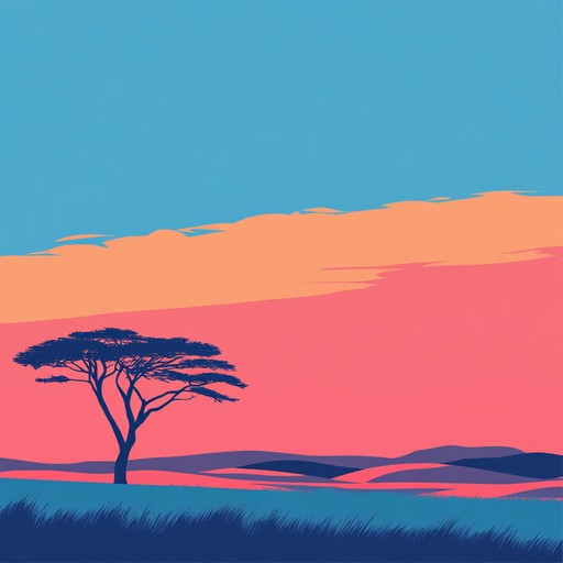 A track where the vibrant energy of african drums meets the serene, mellow tones of a sunrise, symbolizing the transition from night to day. The music starts with intense african drum rhythms that gradually blend with softer melodious lines, inviting the listener into a reflective morning journey.