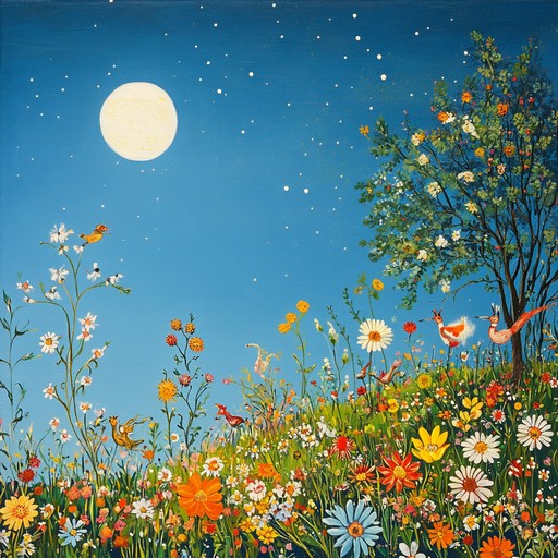 A cheerful and spirited instrumental that brings to life the joy and whimsy of creatures dancing through colorful wildflower fields beneath a bright, clear sky.