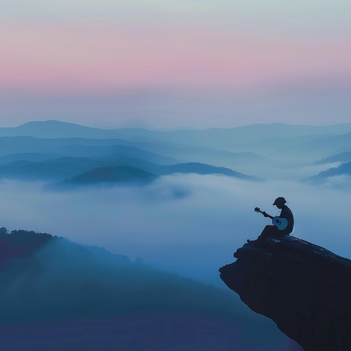 A gentle banjo strums sorrowful tunes atop misty appalachian peaks, capturing the essence of solitude with gentle, wistful melodies and an undercurrent of yearning in each note