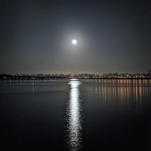 Experience the tranquility of a moonlit walk next to seoul's flowing han river, depicted through calming instrumental adaptations that capture the city's nighttime essence.