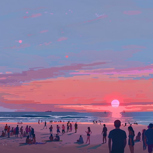 Immerse yourself in a sunset party atmosphere with celebratory vibes, featuring groovy and laid back lofi beats. Perfect for creating a warm, joyful ambiance.