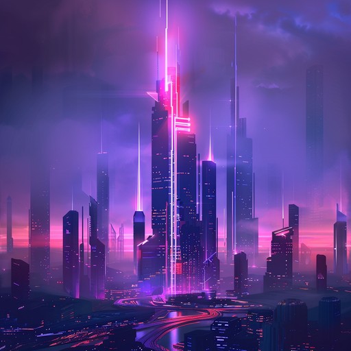 Create an instrumental song that combines shimmering synths with pulsating beats to evoke the essence of a futuristic, neon lit cityscape.