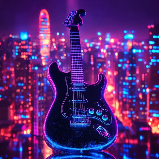 An enchanting blend of soaring electric guitar melodies and pulsating rhythms that evoke the allure of a city at night, immersing the listener in a sea of shimmering lights and shadowed alleyways.