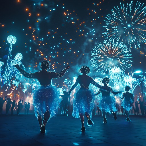 A high energy blend of carnival beat and modern electronics, featuring electric guitar riffs, creating a lively, spirited soundscape for an exhilarating feel