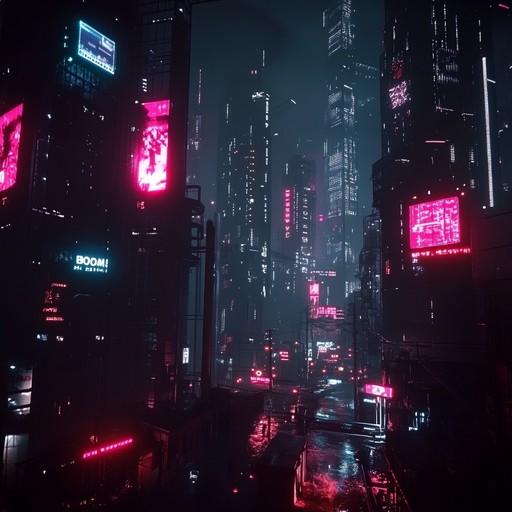 An instrumental piece with eerie synth layers and distorted textures evoking unease in a futuristic cyberpunk metropolis