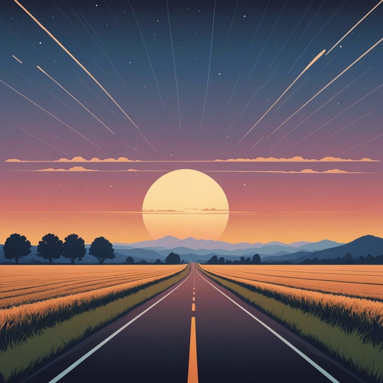 This composition captures the essence of a reflective road trip through america's heartlands. With each note, it portrays the expansive skies, rustic landscapes, and the contemplative solitude experienced under the starlit sky. The piece progresses slowly, allowing the listener to absorb every nuance of the journey's emotional depth