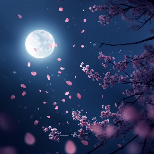 An elegant instrumental piece that captures the fleeting beauty of cherry blossoms as they fall under the moonlight, blending traditional japanese sounds with modern orchestration to create a serene and nostalgic atmosphere.