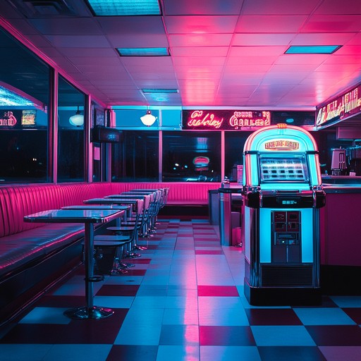 Transport yourself to a neon lit diner from the 1950s. This instrumental track combines groovy basslines and upbeat rhythms with synthwave elements, creating a lively and nostalgic atmosphere.