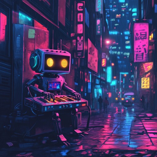 An instrumental piece that blends whimsical melodies with futuristic cyberpunk sounds, taking listeners on a playful adventure through neon lit alleys and towering digital landscapes.