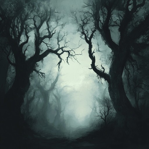 This symphonic piece paints a dark auditory landscape of an ancient, cursed forest. Through the eerie vibrations of the violin and accompanying orchestral arrangements, it crafts a scene where haunted trees whisper secrets, and shadows dance ominously. The music swells with chilling woodwinds and deep percussion, creating a spine tingling experience akin to walking through an eerie forest at twilight.