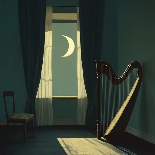 Experience a melodic journey with harp strings playing a gentle lullaby, filling the room with serene, calming vibrations, perfect for relaxing and falling asleep peacefully.