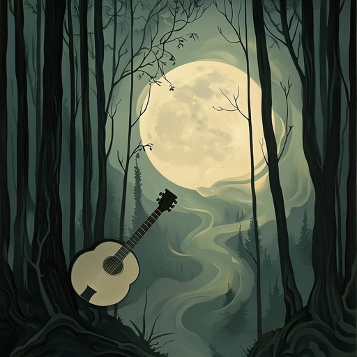 A haunting instrumental blending banjo and fiddle, capturing the essence of ghostly whispers among moonlit pines in the silent appalachian night.