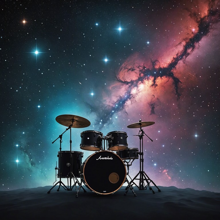 In an immersive journey across galaxy themed sonics, this track utilizes the reverberating sounds of massive drums to emulate the pulsating rhythms of celestial bodies. The result is a powerful, rhythmic exploration of sound that feels like traveling through space, punctuated by intense, organic drum beats that mimic the natural phenomena of cosmic events.